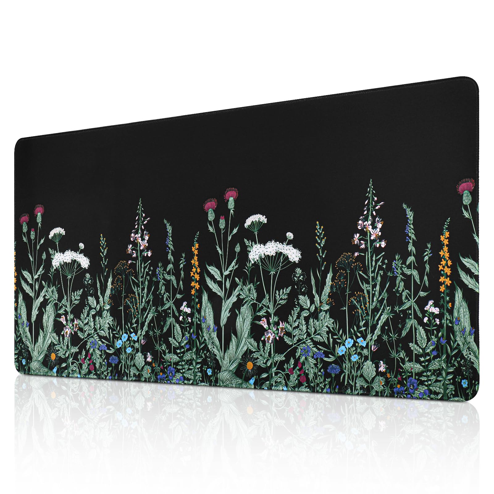 Yimomoyi XXL Mauspad - 900 x 400mm Mousepad - Schreibtischunterlage Blumen Schwarz - verbessert Präzision und Geschwindigkeit, Hochwertiger Gummi Mouse Pad