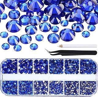 Best TecUnite 2000 Pieces Flat Back Gems Round Crystal Rhinestones 6 Sizes (1.5-6 mm) with Pick Up Tweezer and Rhinestones Picking Pen for Crafts Nail Face Art Clothes Shoes Bags DIY (Royal Blue) Review 