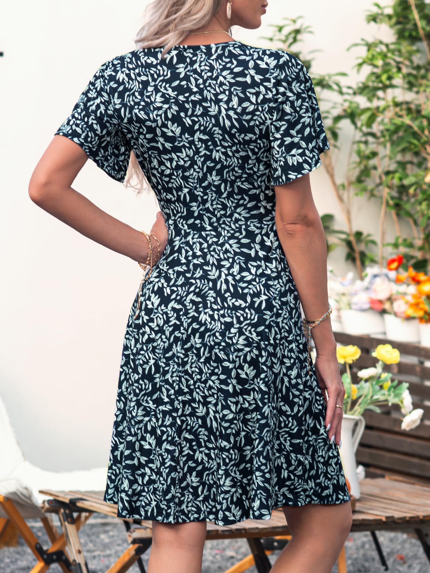 LIAMERHE Abito Estivo Donna Scollo a V Vestito a Portafoglio Manica Corta/Senza Maniche Floreale Abiti al Ginocchio Elegante per Cerimonia Invitata Matrimonio Spiaggia Vacanza Casual Boho Chic