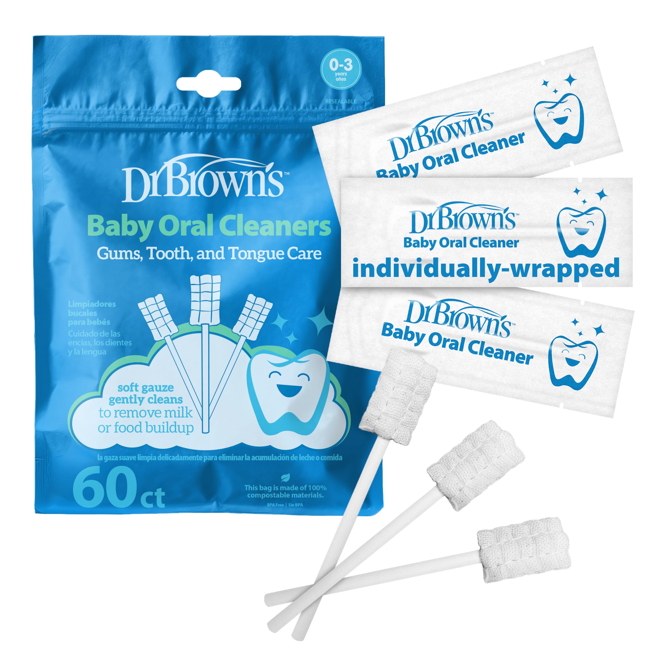 Dr. Brown's Baby Oral Cleaners, 60 Count