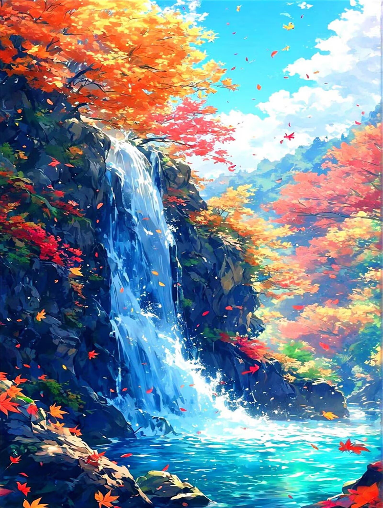 Puzzle 1500 Teile Erwachsene, Wasserfall mit fallenden Blättern Puzzle für Erwachsene 1500 Teile, 87x57cm schwierig & Herausfordernd Jigsaw Puzzle, Wunderschönes Geschenk für Puzzle-Enthusiasten