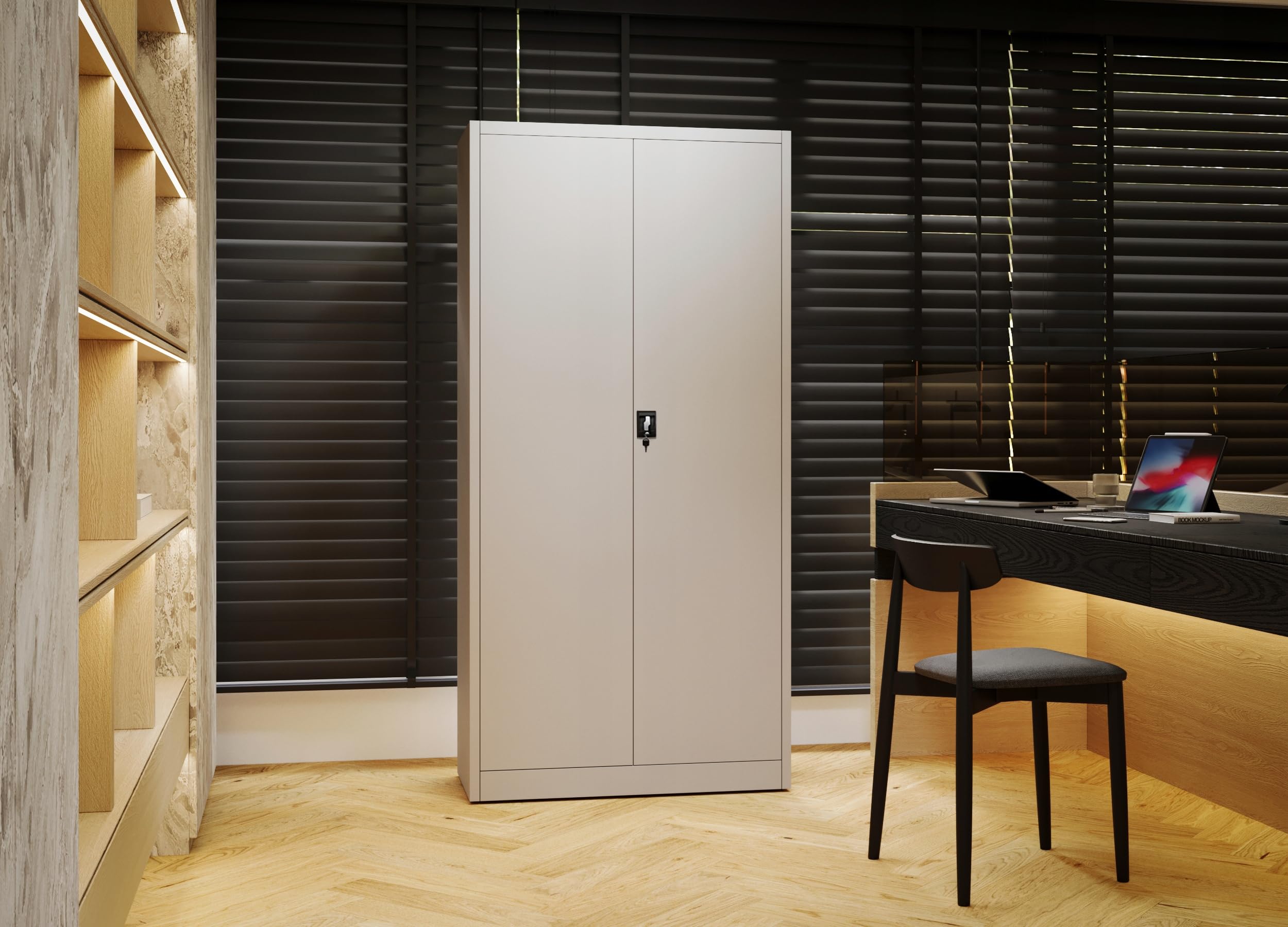 Jan Nowak Armoire de Bureau Métallique C001D avec Compartiment Secret Tôle d'acier Revêtement en Poudre 185 cm x 90 cm x 45 cm (Blanc)