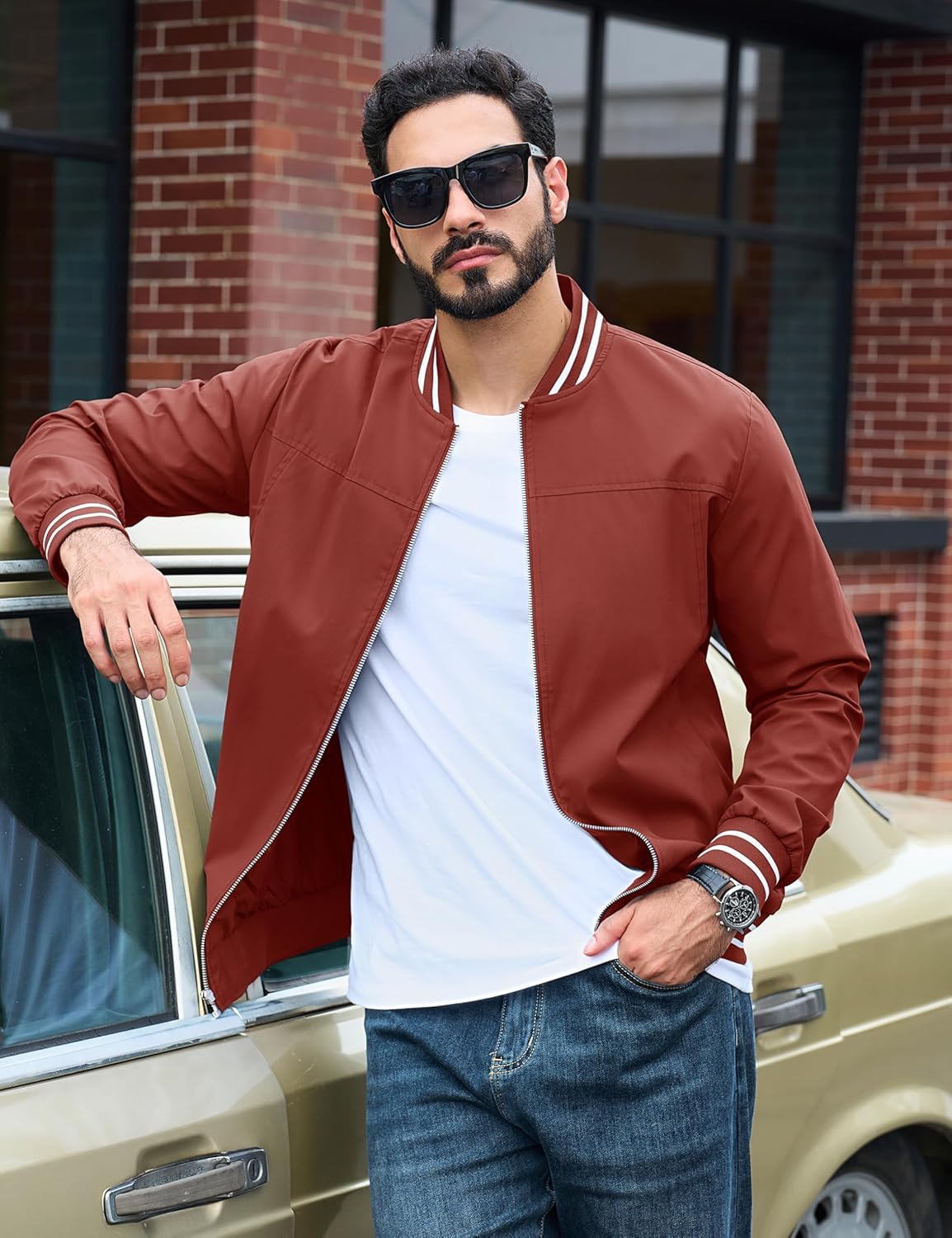 TACVASEN Men's Lightweight Jacket Casual Spring Fall Windbreaker Bomber Zip Up Coat With Pocket - Image 3