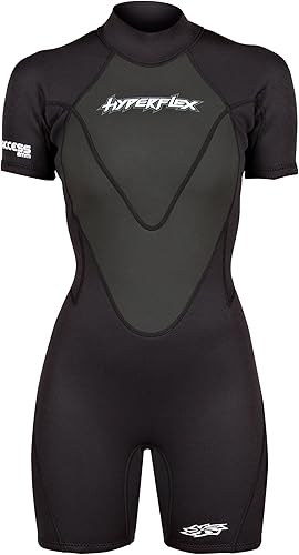 HYPERFLEX Traje de neopreno corto de 0.098in para hombre y mujer, para surf, deportes acuáticos, buceo, esnórquel, cómodo, flexible, ajuste