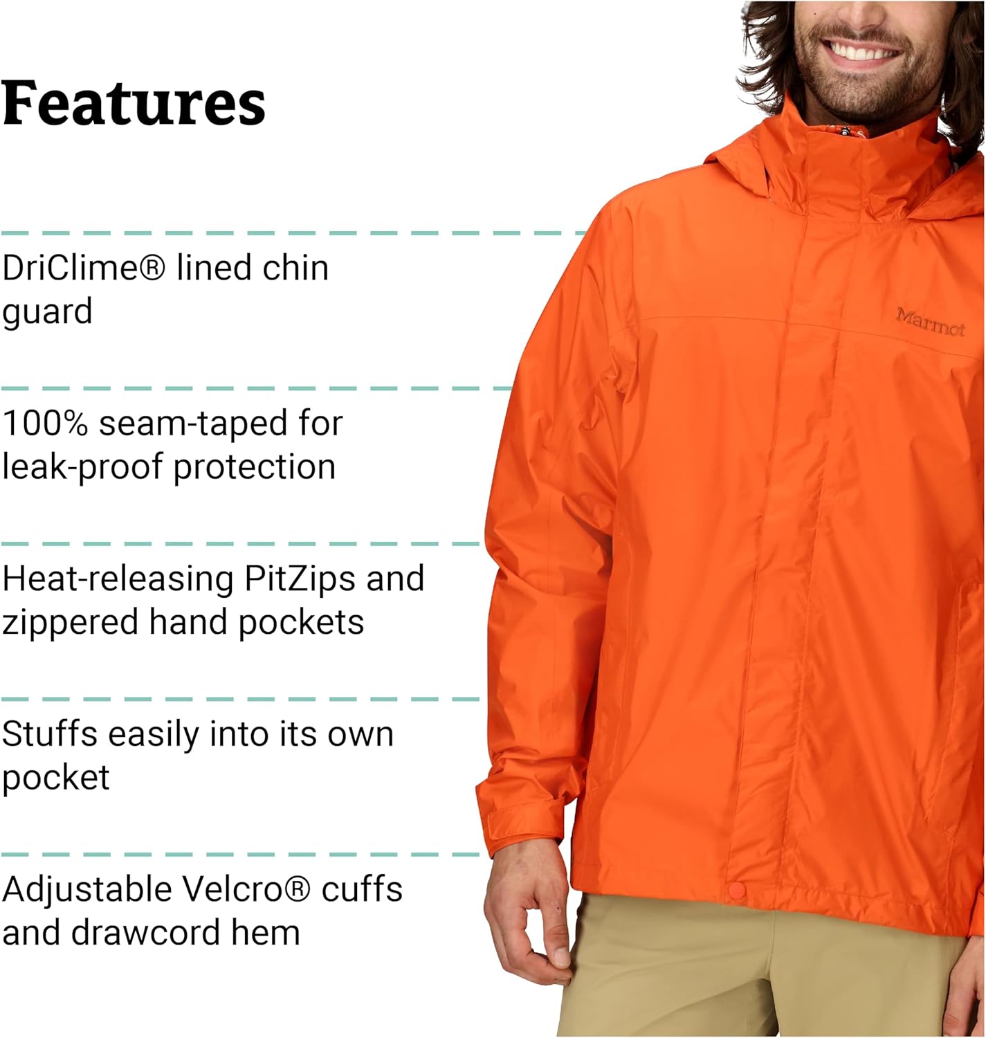 MARMOT Men's PreCip Eco Lightweight & Waterproof Rain Jacket, Red Sun - Latest Collection, Medium