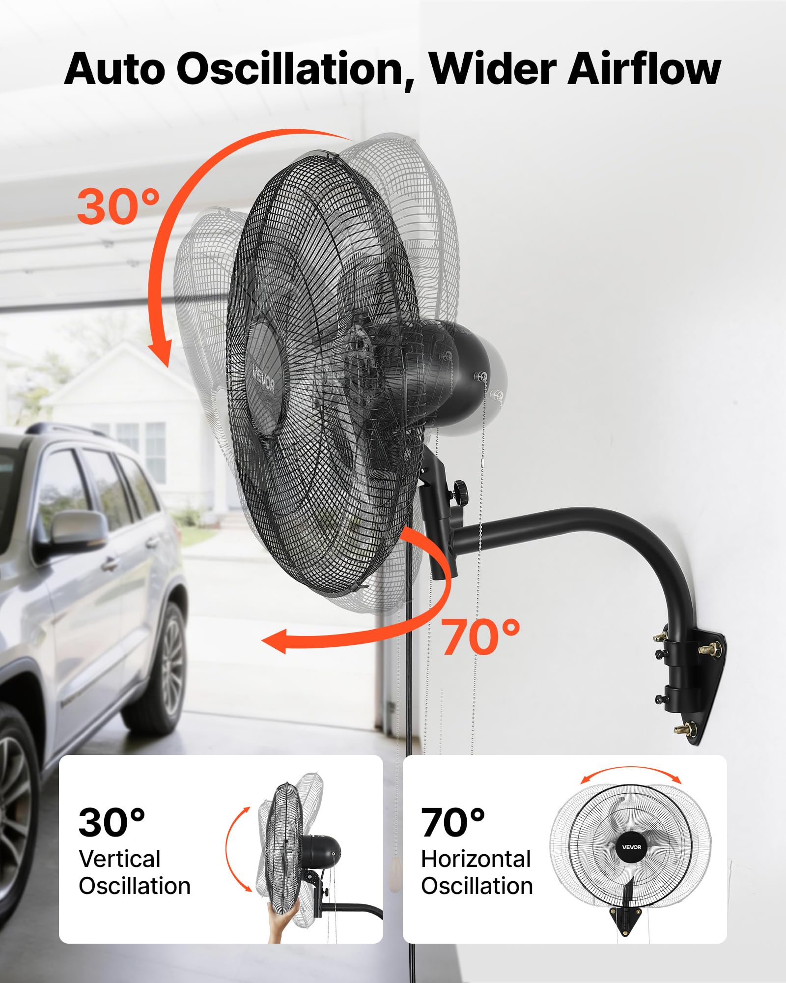 VEVOR Ventilatore da Parete Industriale, 457 mm, Ventilatore Oscillante a Muro, 3 Velocità, Flusso d'Aria Potente, Angolo Regolabile, Adatto per Officine, Garage, Palestre e Ambienti Commerciali