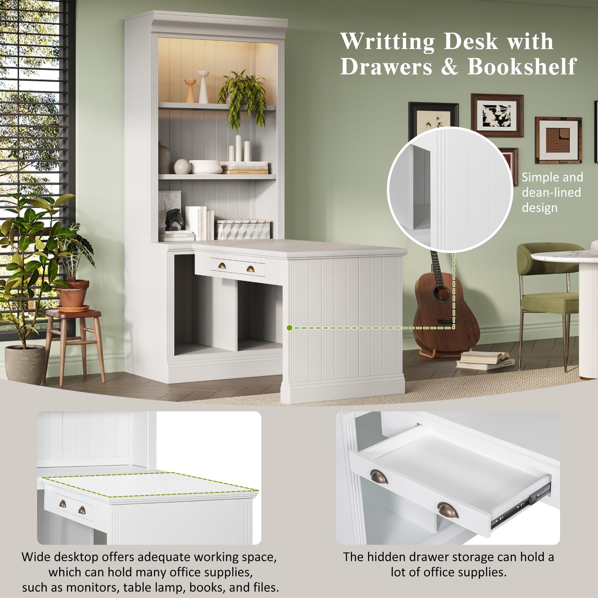 83 4in Modern Computer Gaming Desk with Bookshelf Home Office Corner Desks Bedroom Craft Study Table Work Standing — view 9