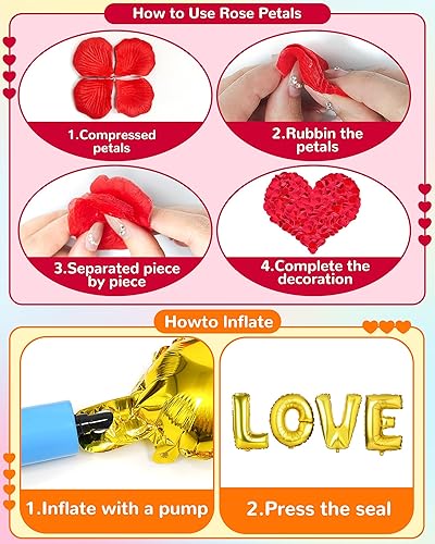 Miniatura 6 de Kit de decoración de globos de San Valentín con globos "I Love You", globos de corazón con 1000 pétalos de rosa roja de seda para el día de San