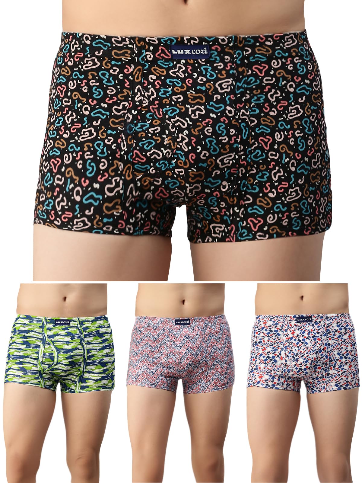 Lux CoziMen's 100% Cotton Printed Inner Elastic Mini Trunk | Printed Mini Trunk for Men | Color and Print May Vary | Mini Trunk for Men Pack of 4