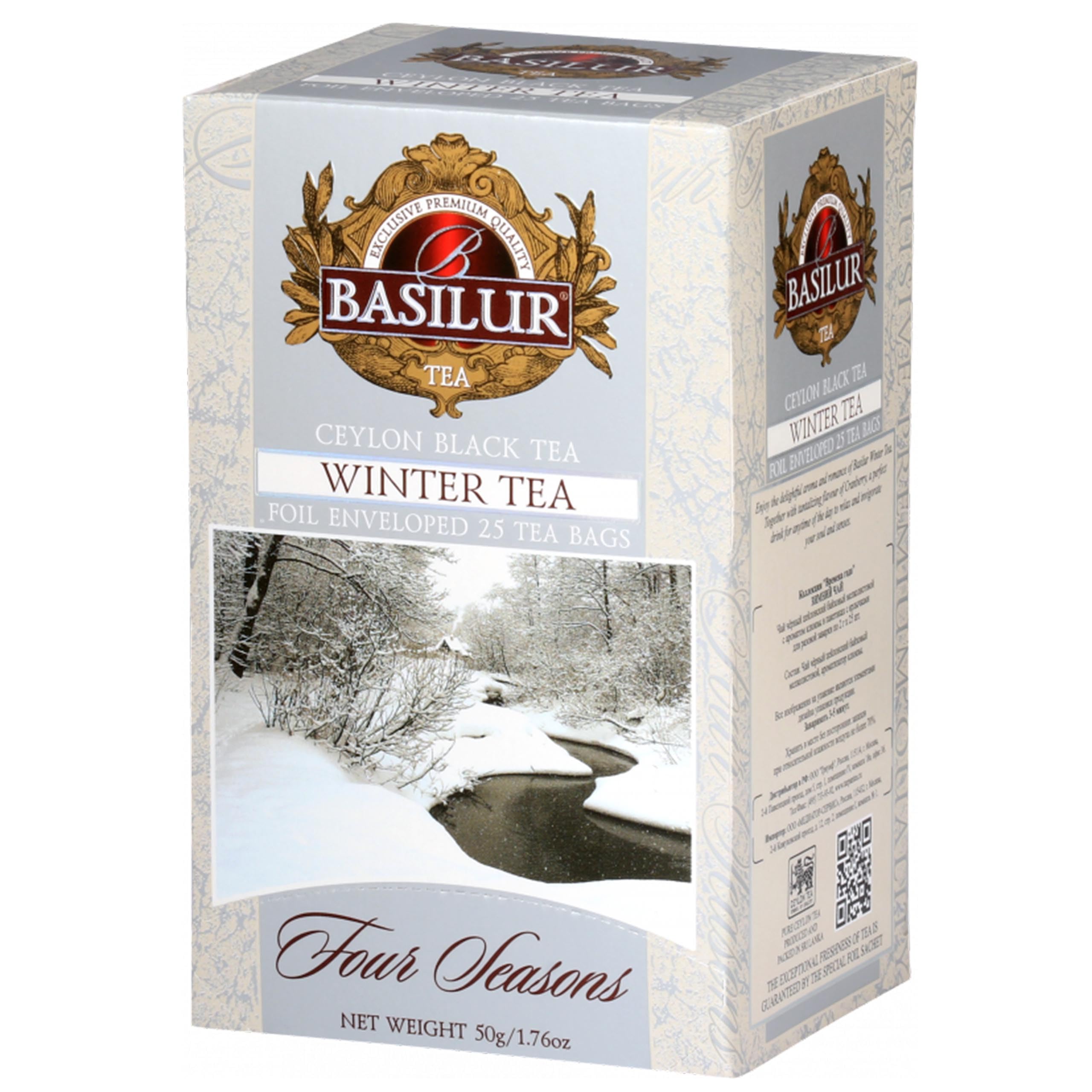 BASILUR Winter Tea- Czarna herbata cejlońska z dodatkiem owoców żurawiny w saszetkach, 25x2g, 12 paczek