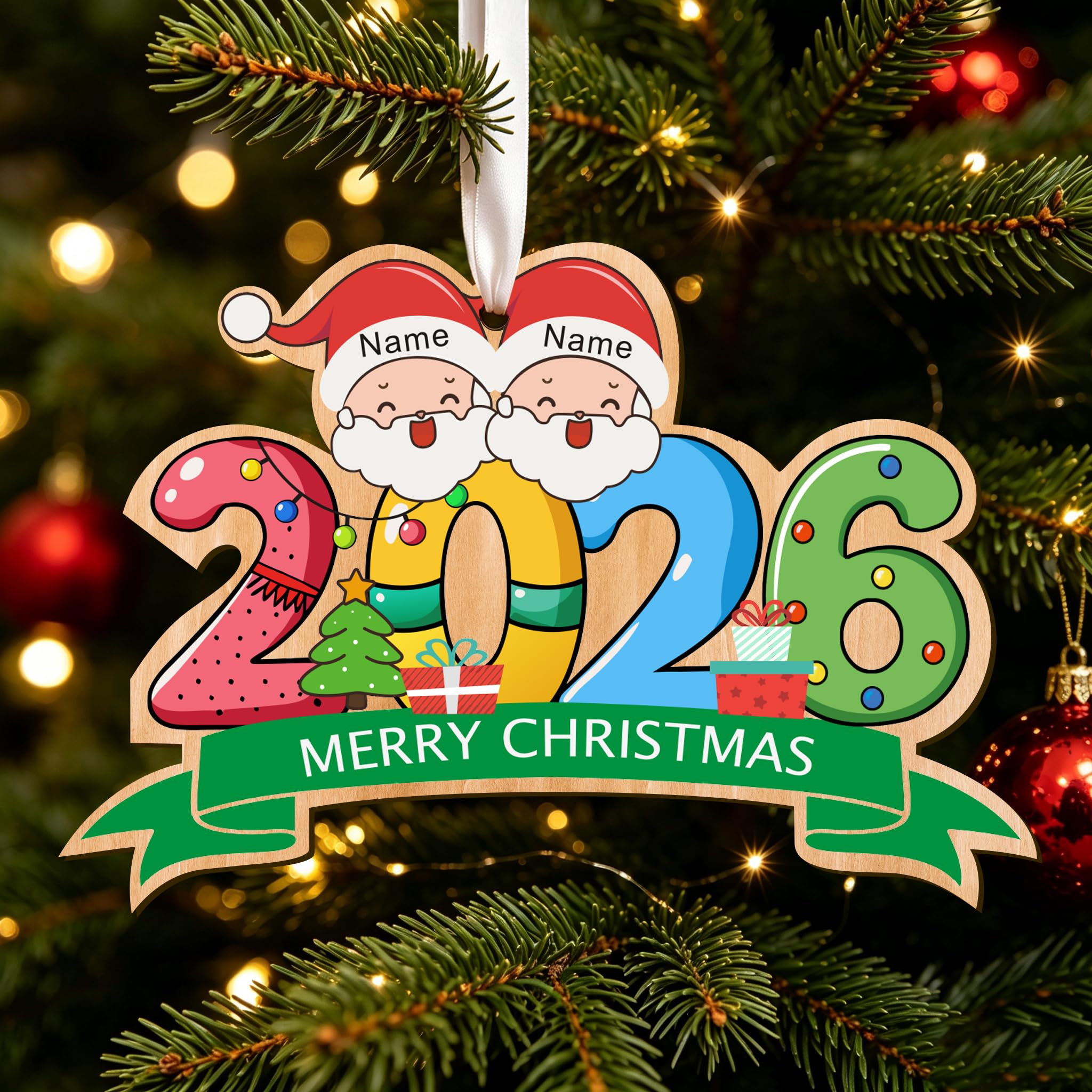 Personalised Christmas Bauble, 2026 Christmas Tree Decorations, UV Printed Personalised Xmas Baubles, Custom Family Xmas Ornament Gifts (Family of 2, Design 1)