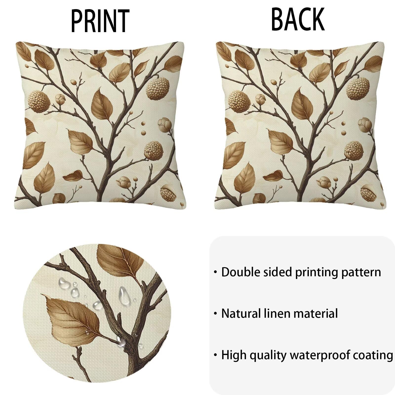 L-O406 Wodoodporne kremowe poszewki na poduszki 80 x 80 cm, zestaw 4 poszewek na poduszki w stylu retro, dekoracyjne poszewki na poduszki na kanapę, sofę, patio, meble ogrodowe, patio, kanapę