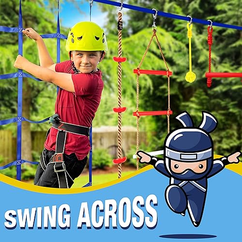 Miniatura 3 de SereneLife Ninja obstacle Course Slack Line de 50 pies con 18 accesorios de escalada de árboles de gimnasio de la selva, juego de equipo de juego al