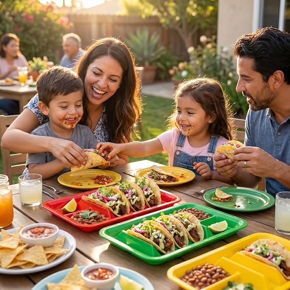 BNYD 3 Pack Taco Holder Stand, Colorful Plastic Taco Plates for Hard & Soft Shell Tacos, Assorted Colors, Holds 4 Tacos Each, Dishwasher Safe