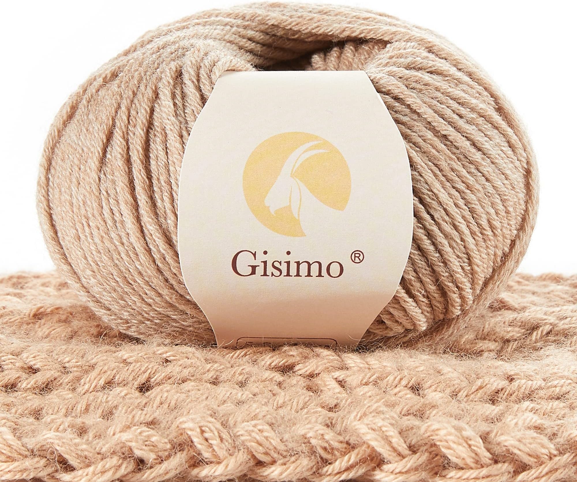GISIMO 100% Merino Wool Yarn, 6-Ply Luxurious and Soft Yarn for Hand Knitting & Crocheting, 1.76 OZ/50g, 127 yds/116 Meters (Beige, 1 Ball)