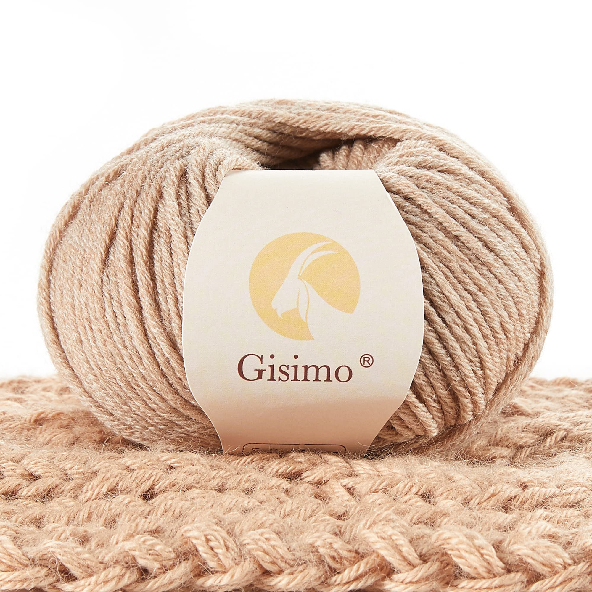GISIMO 100% Merino Wool Yarn, 6-Ply Luxurious and Soft Yarn for Hand Knitting & Crocheting, 1.76 OZ/50g, 127 yds/116 Meters (Beige, 1 Ball)