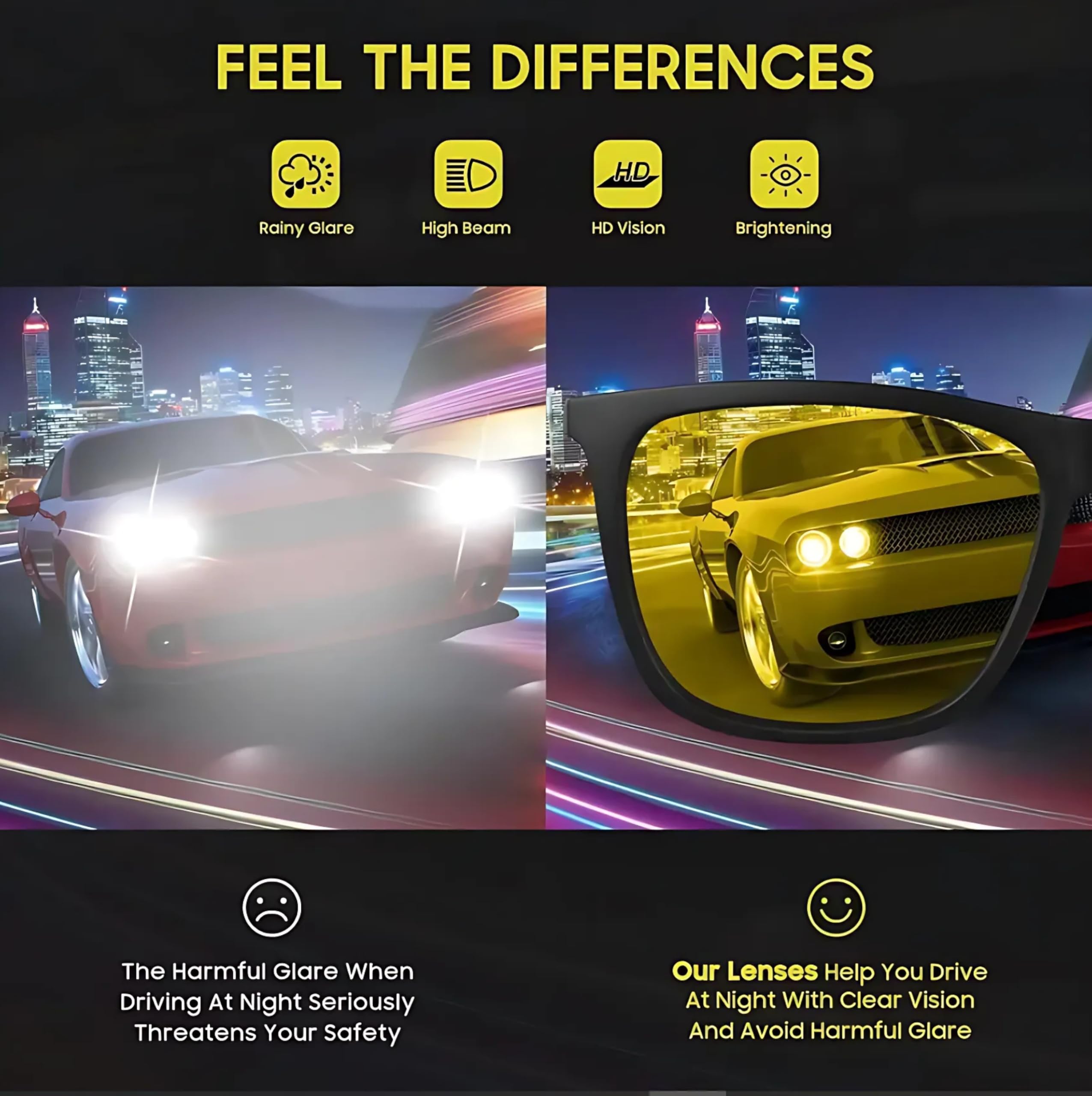 EFERMONE® Night Driving Glasses Polarized for Men and Women 100% UV Protection Outdoor Travelling Sports Bikes Cars Driving and Hiking (Pola-Club Edition) (NIGHT YELLOW) 2