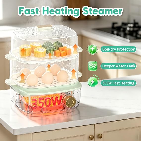 Baby Food Maker, Green Baby Food Blender,Electric Food Steamer for Cooking, 2-Tier Rapid Egg Cooker, Food Processor for Baby Foods Fruit Vegetable Meat