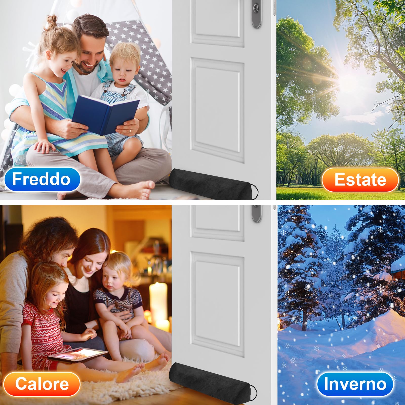 90-94cm Paraspifferi Sottoporta con Materiale Fonoisolante Più 2 Sacchi di Zavorra in Sabbia,90° Antispifferi per Porte Impedire l'ingresso di Aria Calda/Fredda, Rumori e Insetti,para spifferi porta