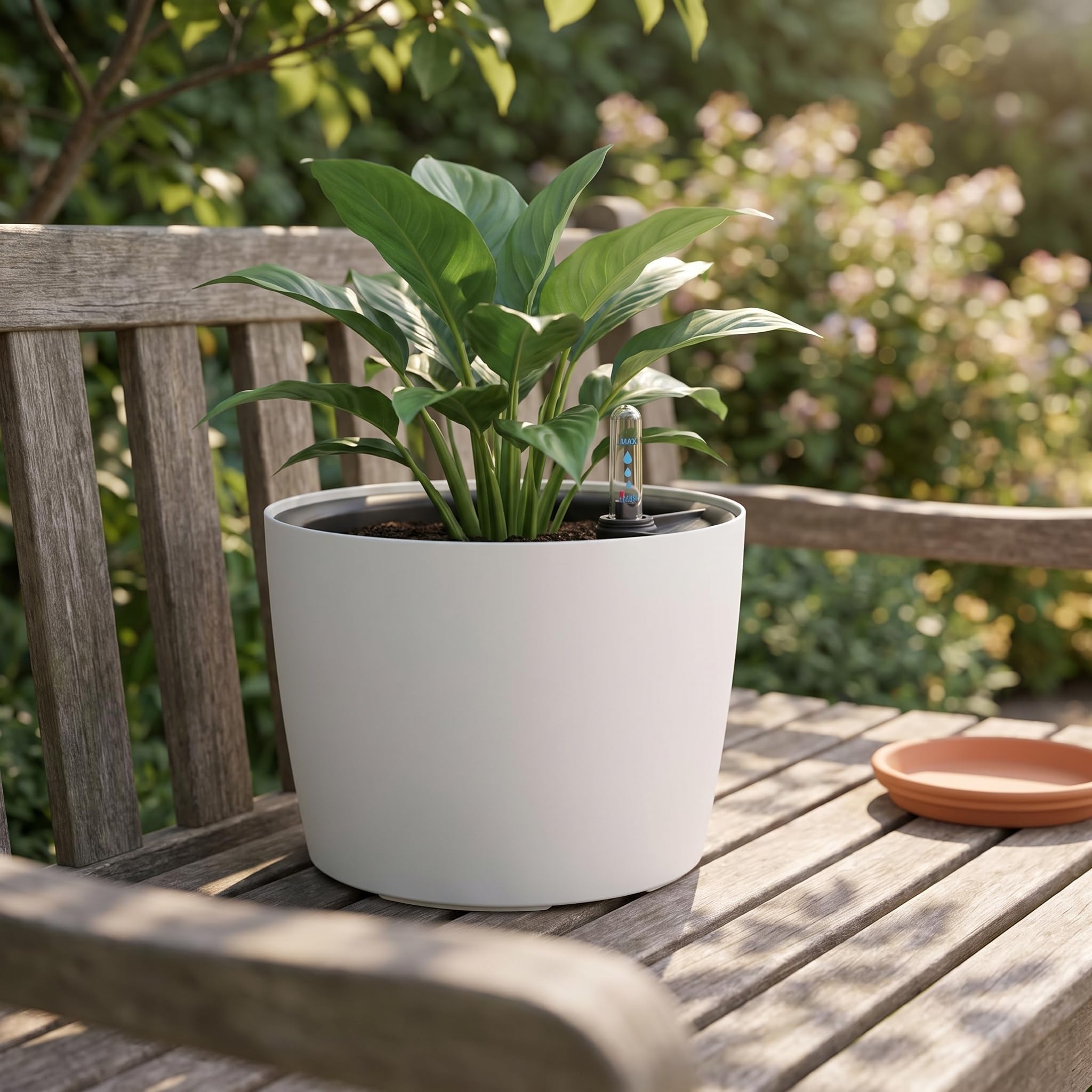 KINJOEK Confezione da 5 vasi autoirriganti da 17,8 cm con indicatore del livello dell'acqua, vaso da fiori bianco decorativo da giardino, fiori, violette africane, piante grasse, bianco