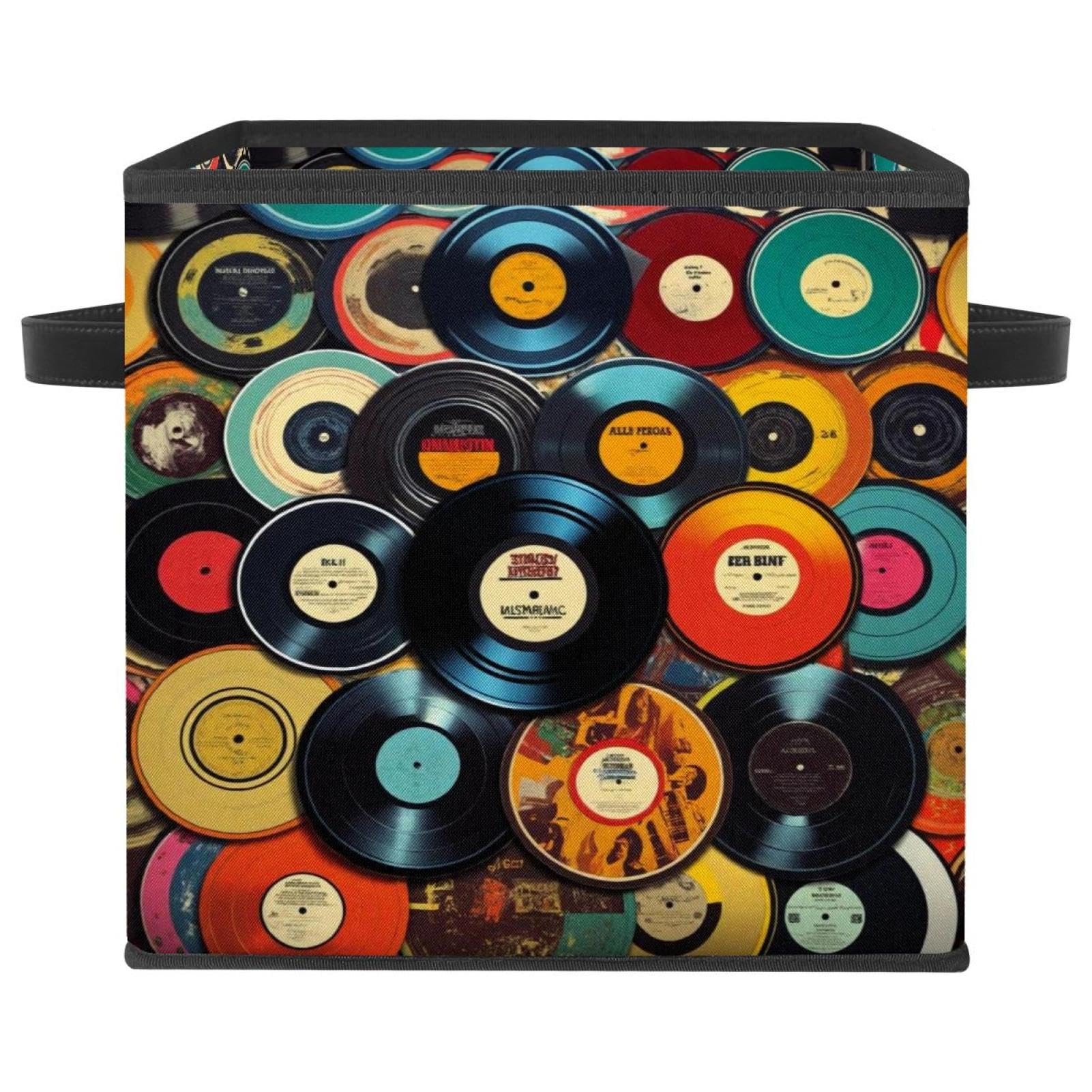 Boîte de rangement vinyle en tissu Oxford | Grand cube pliable pour placards et disques