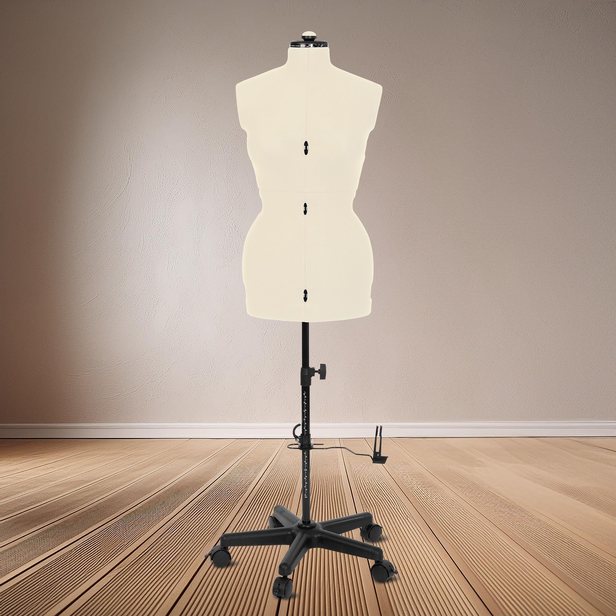 Schneiderpuppe Supa Fit Damen Gr. M (42-48) mit Rollen, weiblicher Torso, Büste, verstellbare Drehregler, individuelle Anpassung an Hals, Taille, Brust, Hüfte (beige, M)