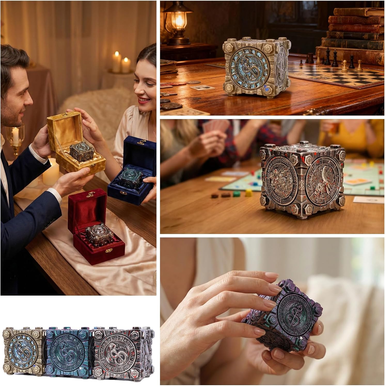 DND 7-in-1 Spinner Dice - Metal Cube Dice Set with Gift Box for Dungeons and Dragons D&D Tabaltop Ideal Collector's Gift for Dungeon Masters,3D Relief Dragon Design. (Bloodstain)