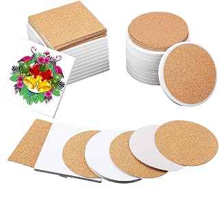 24 Pieces 4 Inch White Blank Ceramic Tile Unglazed Coaster with 24 Pieces Cork Backing Pad for DIY Coasters, Mosaics, Painting Projects (Square, Round)
