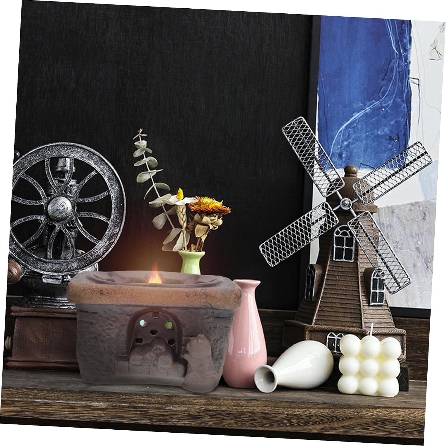 NUOBESTY Retro Ceramic Teapot Warmer Base Heat-Resistant Tea Stove Accessory for Household Use Kettle Heater Stand with Craftsmanship and Safe High-Class Materials