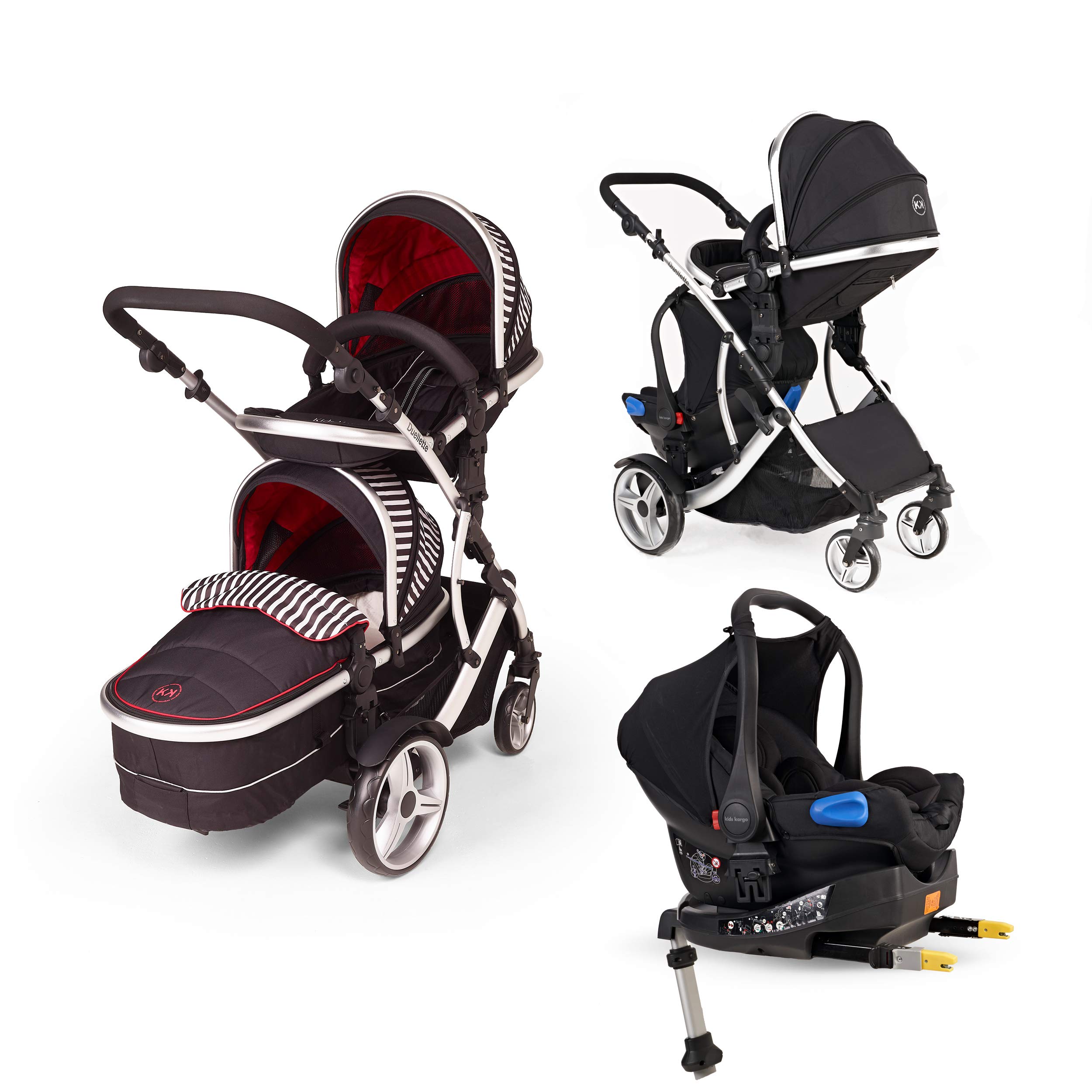Kids Kargo Double Tandem Duellette Baby & Tot + Iso-Fix Car Seat and Base (Oxford)