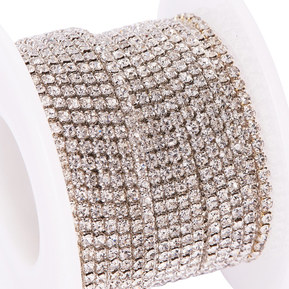 BENECREAT 2 Rolls 10 Yard Crystal Strass Artigianato da Cucire a Catena di articolazione, 2mm - Argento e Oro (Fondo Argento)
