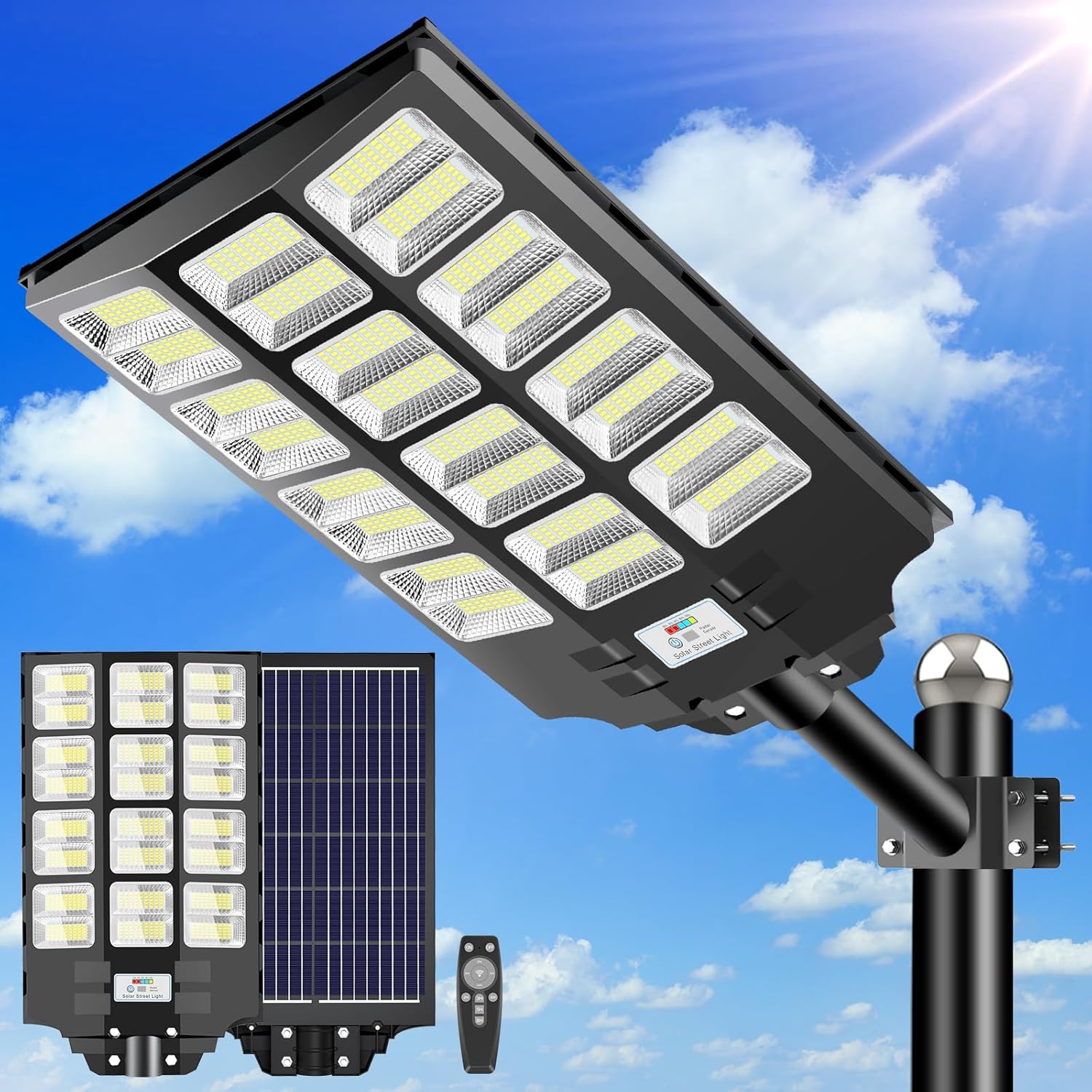CEDIO Solar Street Lights Outdoor Solar Parking Lot Lights Commercial 8000W LED Street Light Waterproof IP66 Dusk to Dawn with Motion Sensor (8000W-1PACK)