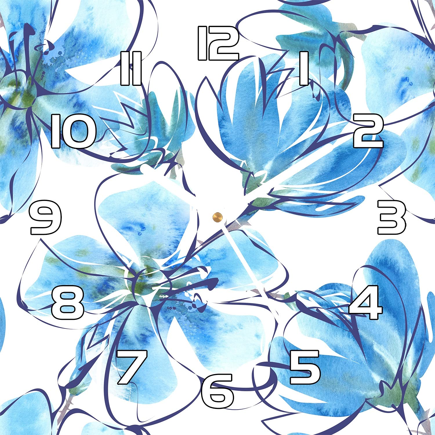 Horloge murale en verre pour cuisine et salon moderne 30x30 cm style floral abstrait