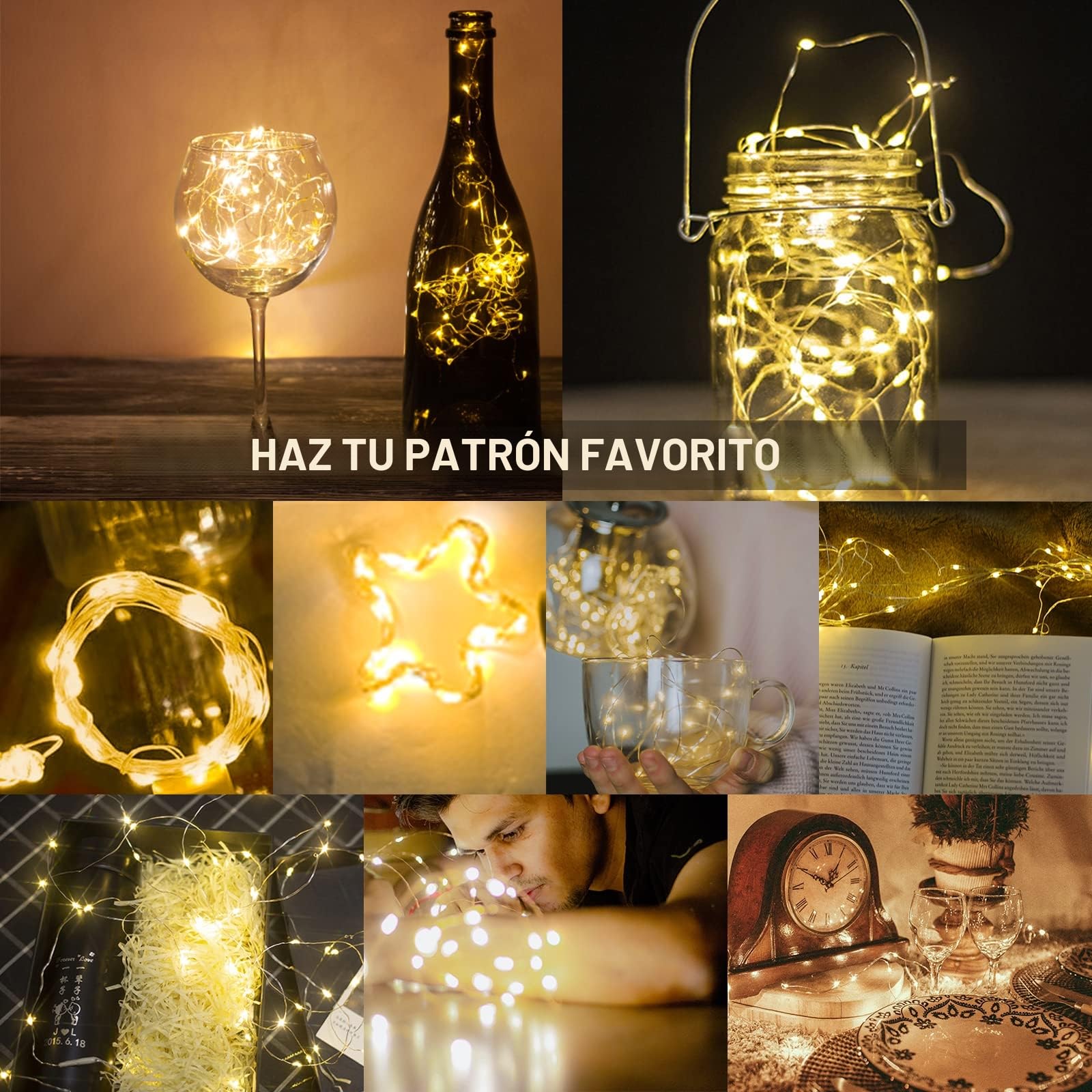 Jsdoin Cadena de Luces con Pilas, 20 LEDs 2M Alambre de Cobre Guirnaldas Luces Micro,Interior, Exterior, Boda, Fiesta de Navidad (Blanco cálido, 6 Piezas)