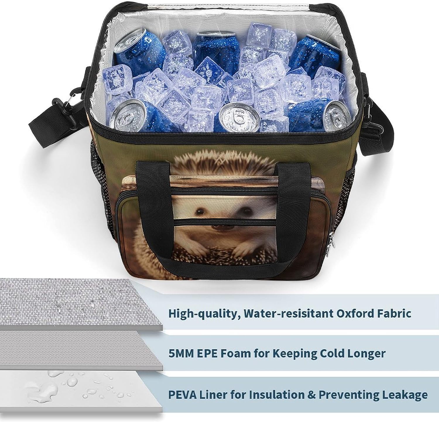Baby Hedgehog Cooler Bag Portable Insulated Lunch Bags Leakproof Ice Chest Large Capacity Soft Cooler Tote for Picnic Camping Work Travel Keep Food Drinks Fresh 22.5L