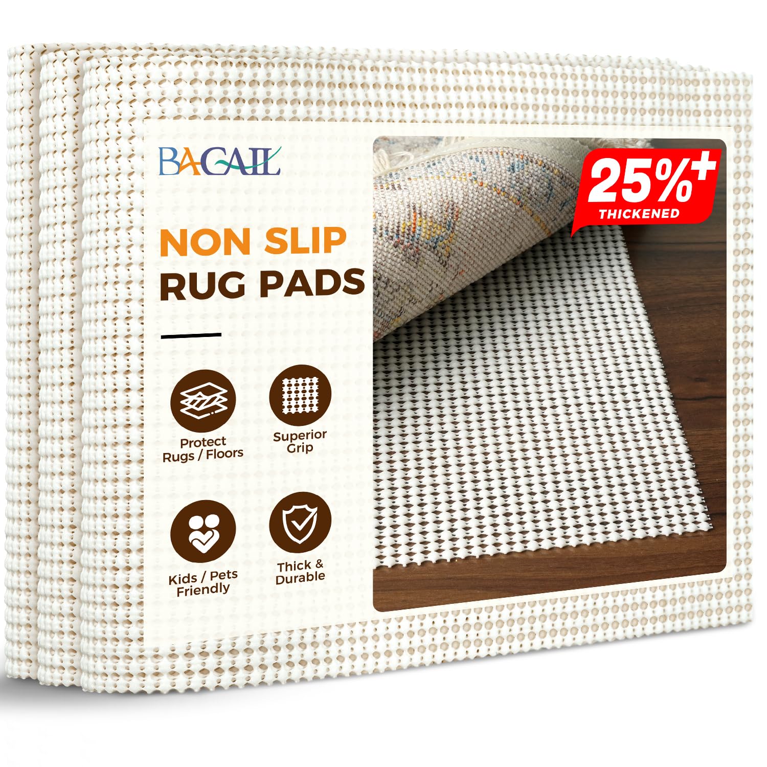 BAGAIL BASICS 10 x 14 FT Rug Pad Gripper for Hardwood Floors, Non Slip Rug Pads for Area Rugs, Extra Thick Under Rug Padding, Protect Your Rugs & Floors