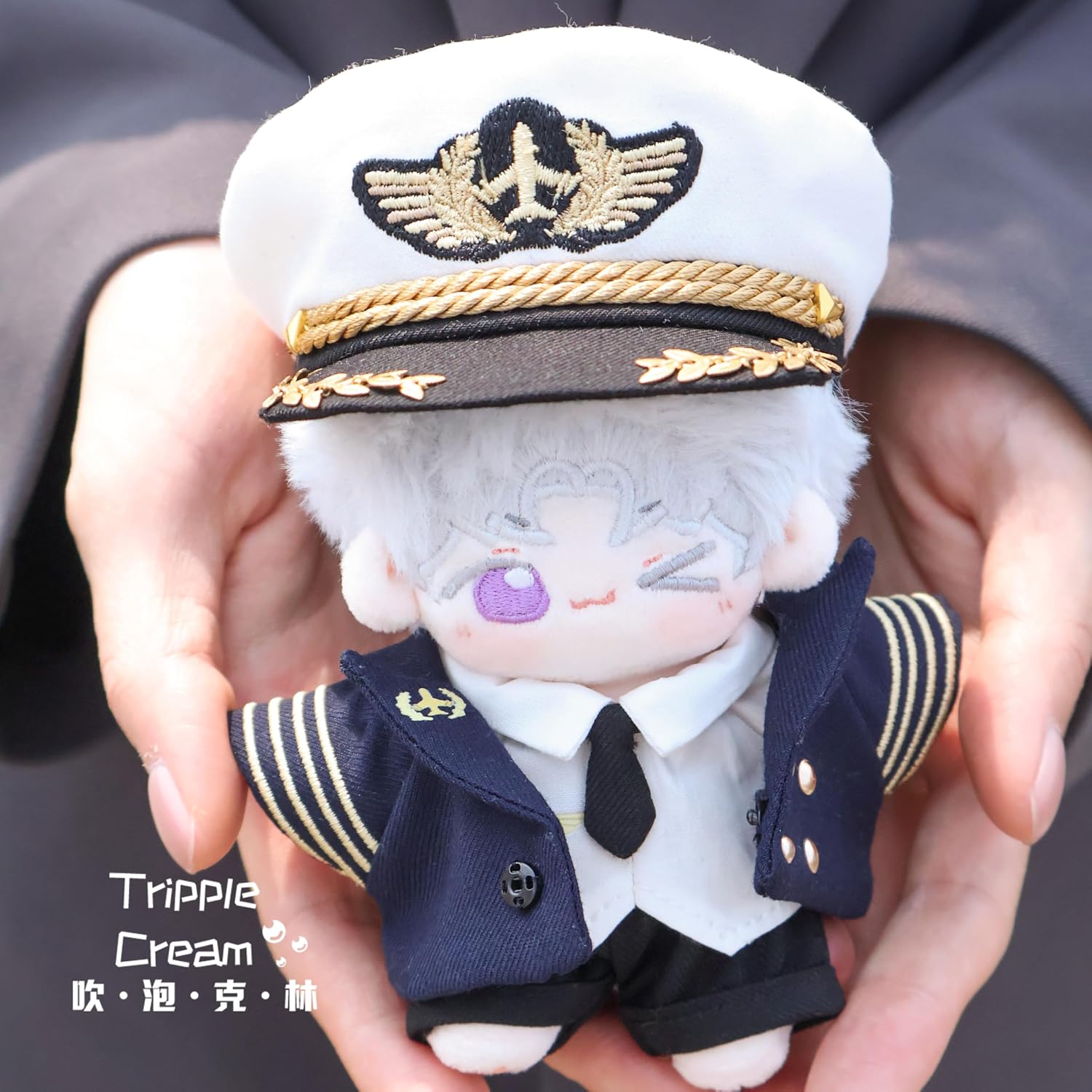 10cm Plush Doll Clothes, 5 PCS Stuffed Doll Outfit with Jacket Top Pants Tie and Cap, Costume for Plush Doll, Dress Up Clothes for Plushies Pilot Uniform Set