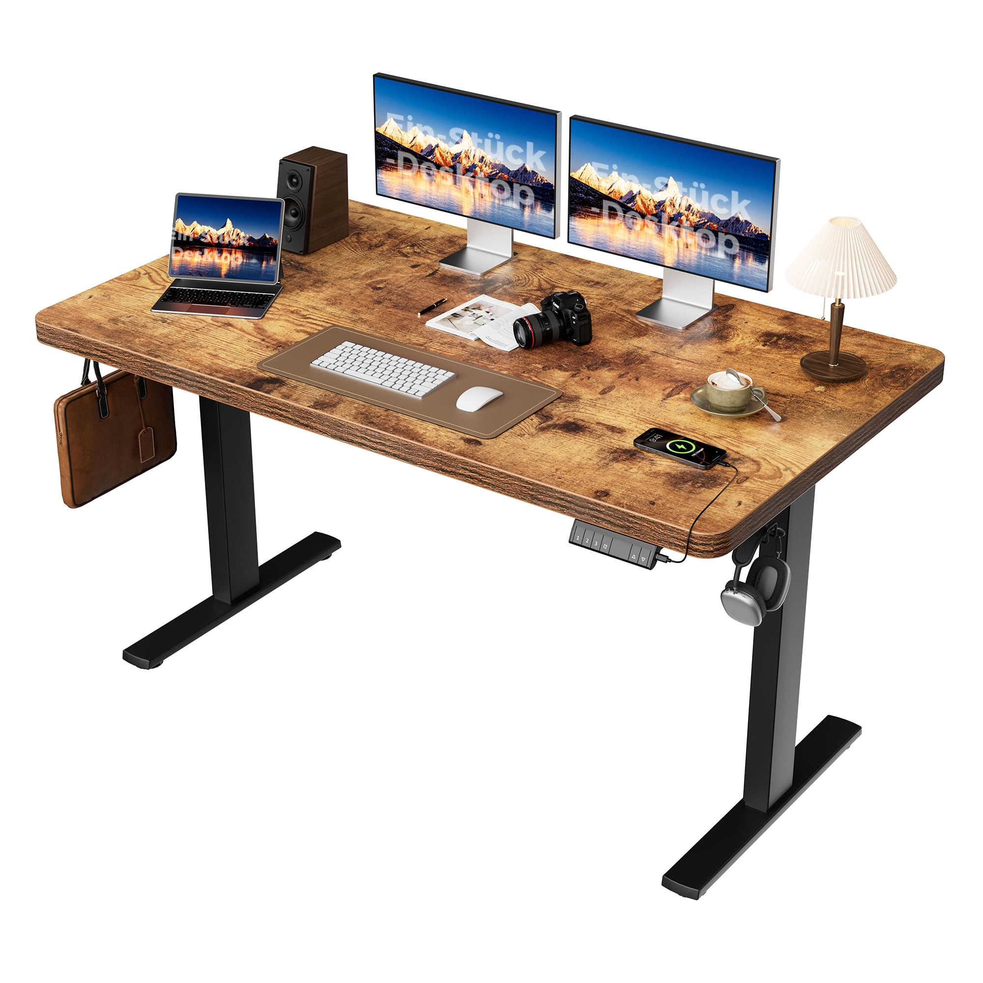 Agilestic Elektrisch höhenverstellbarer Schreibtisch 140x80 cm, Braun | 2 Motoren, 120 kg Tragkraft, 25 mm nahtlose Tischplatte, 4 Speicherplätze, Anti-Kollision, leiser Motor, für Homeoffice