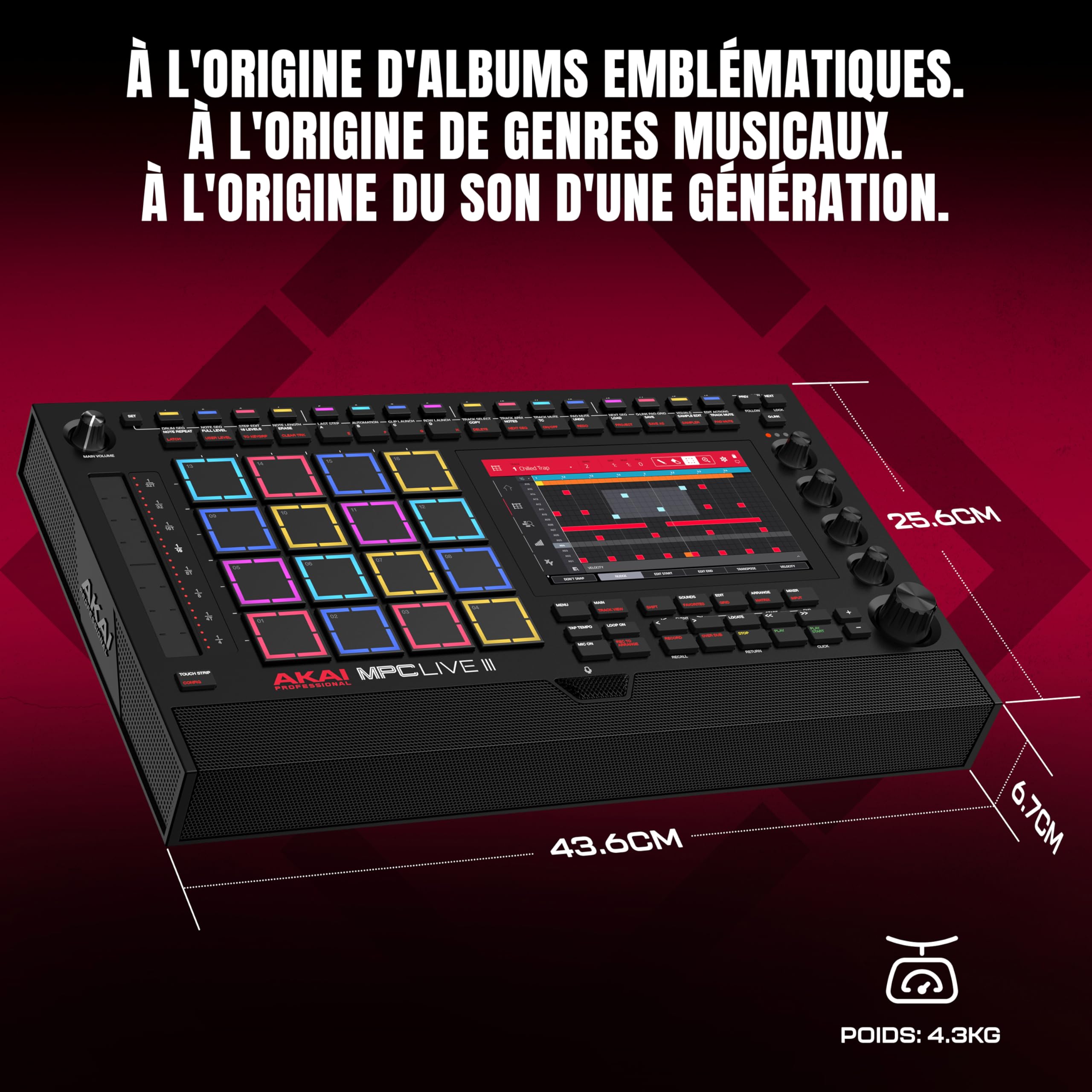 Akai Professional MPC Live III Centre de Production Musicale Portable Autonome avec Pads MPCe, Séquenceur, Écran Tactile, Micro, Enceintes Stéréo, Interface Audio, Wi-Fi, Bluetooth, Batterie