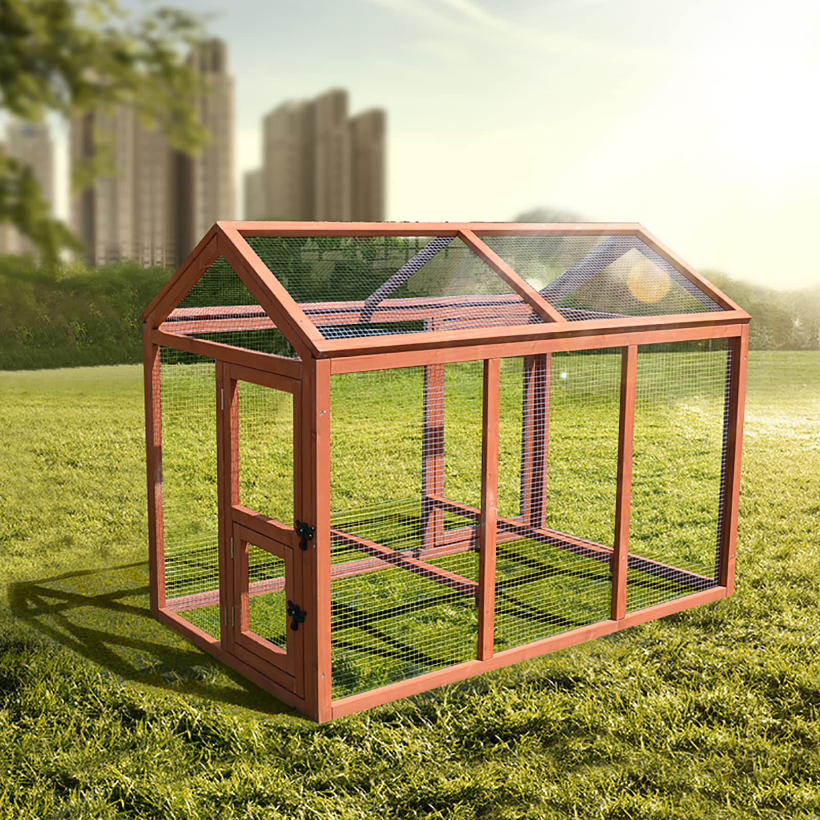 Large Chicken Coop, Wooden Bird Hutch with Openable Top, Poultry Cage, Luxury Hen House With Standing Pole, Indoor/Outdoor Pet House for Small Animals