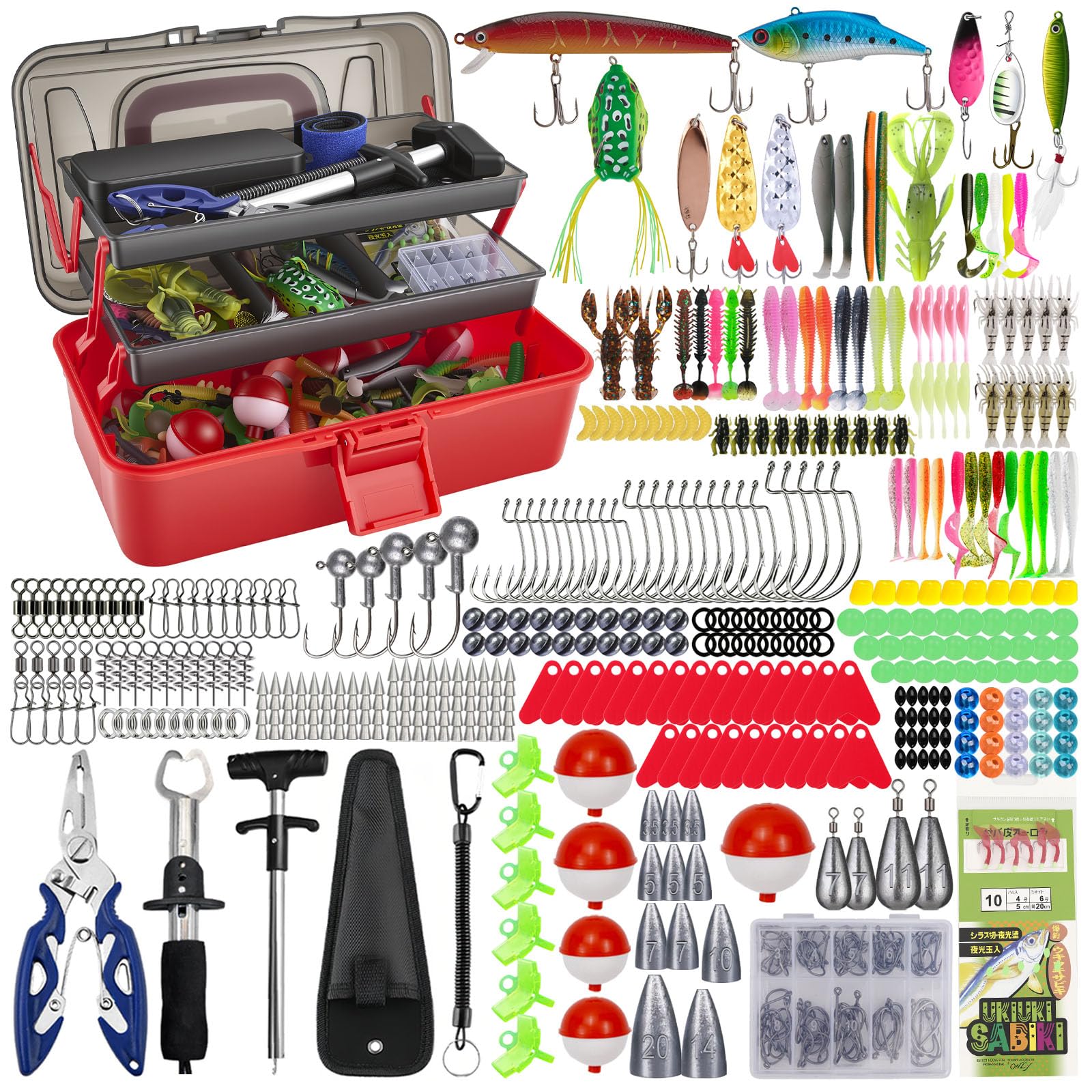 Delousiber Fishing Lures Kit with Tackle Box, 460Pcs Fishing Tackle Box Fully Loaded with Crankbaits, Weights, Jigs, Hooks, Hook Remover, Pliers, Accessories, Gifts for Men Trout Bass Freshwater