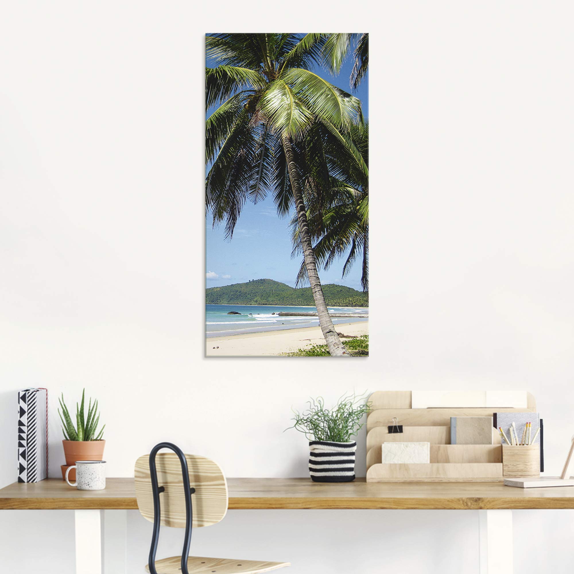 ARTland Wanddeko Glasbilder Wandbild Glas Bild einteilig 30x60 cm Hochformat Strand Meer Palmen Karibik Küste Insel Südsee Urlaub T5GY