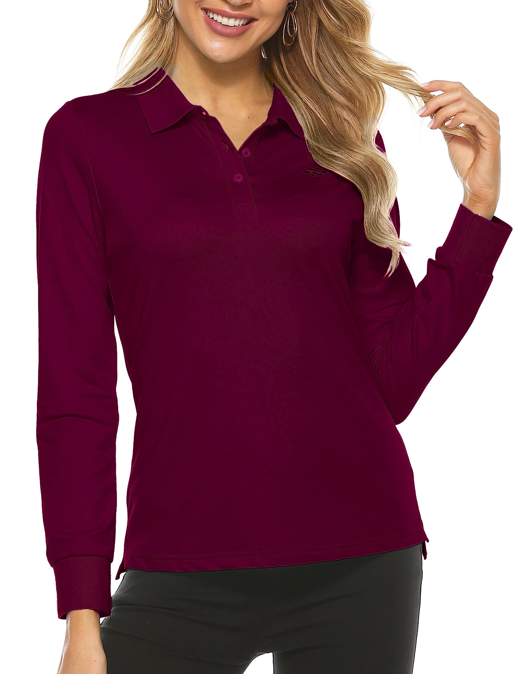 MoFiz Polo Donna Manica Lunga Poloshirt Lavoro Camicia Sportiva Golf Top con Bottoni