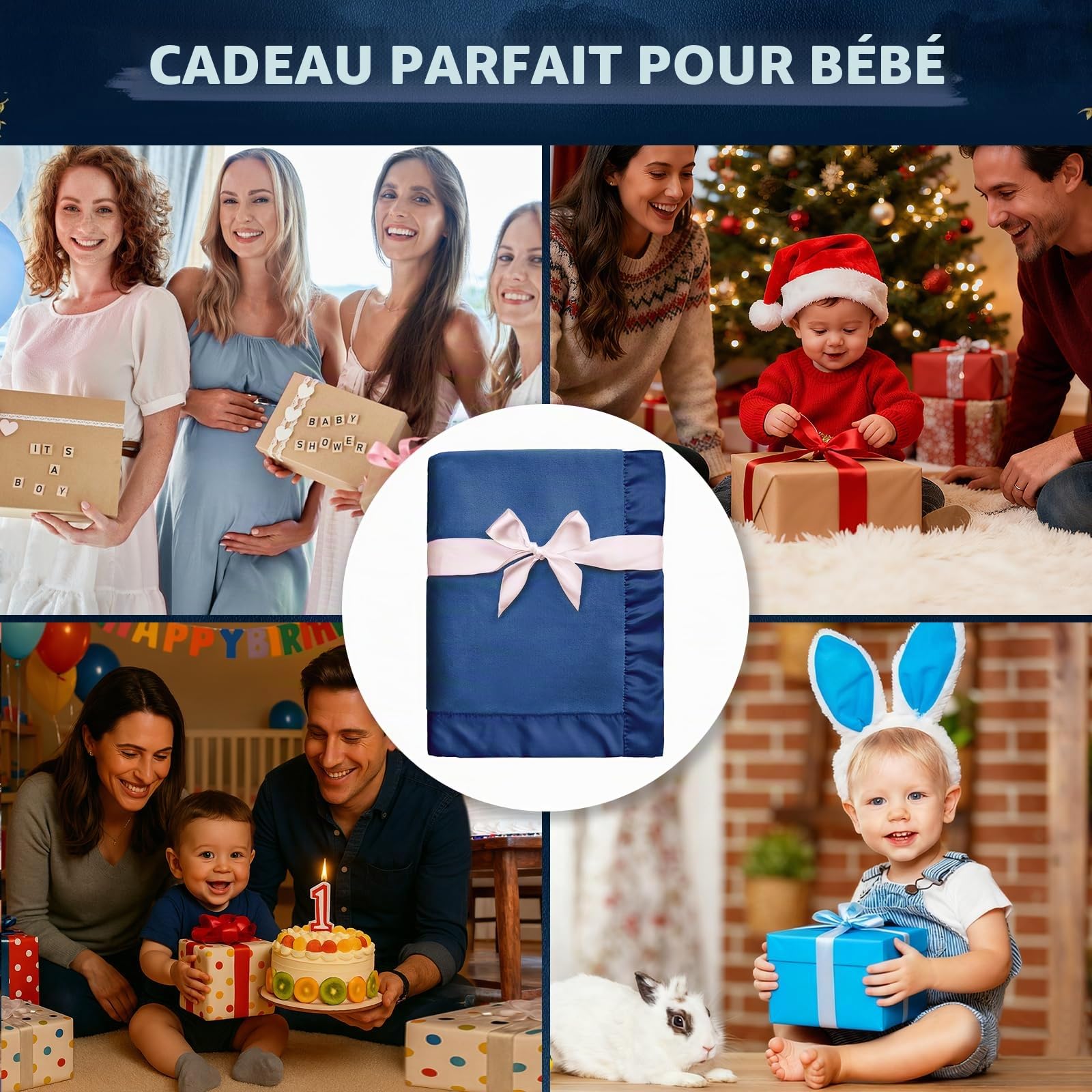 Pro Goleem Couverture polaire pour bébé garçon, avec bordure en satin de 5,1 cm, couverture de réception en peluche super douce pour nourrissons, nouveau-nés, couverture confortable pour poussette et