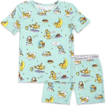 Bellabu Bear Garfield Kids Shorts Set for Boys & Girls, Matching Family Pajamas, Rayon from Bamboo