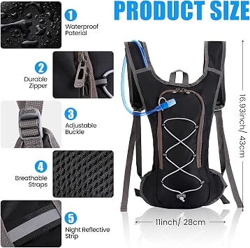 Wesiti 2 Pack Water Backpack Pack with 2L Hydration Bladder, Black, Blue