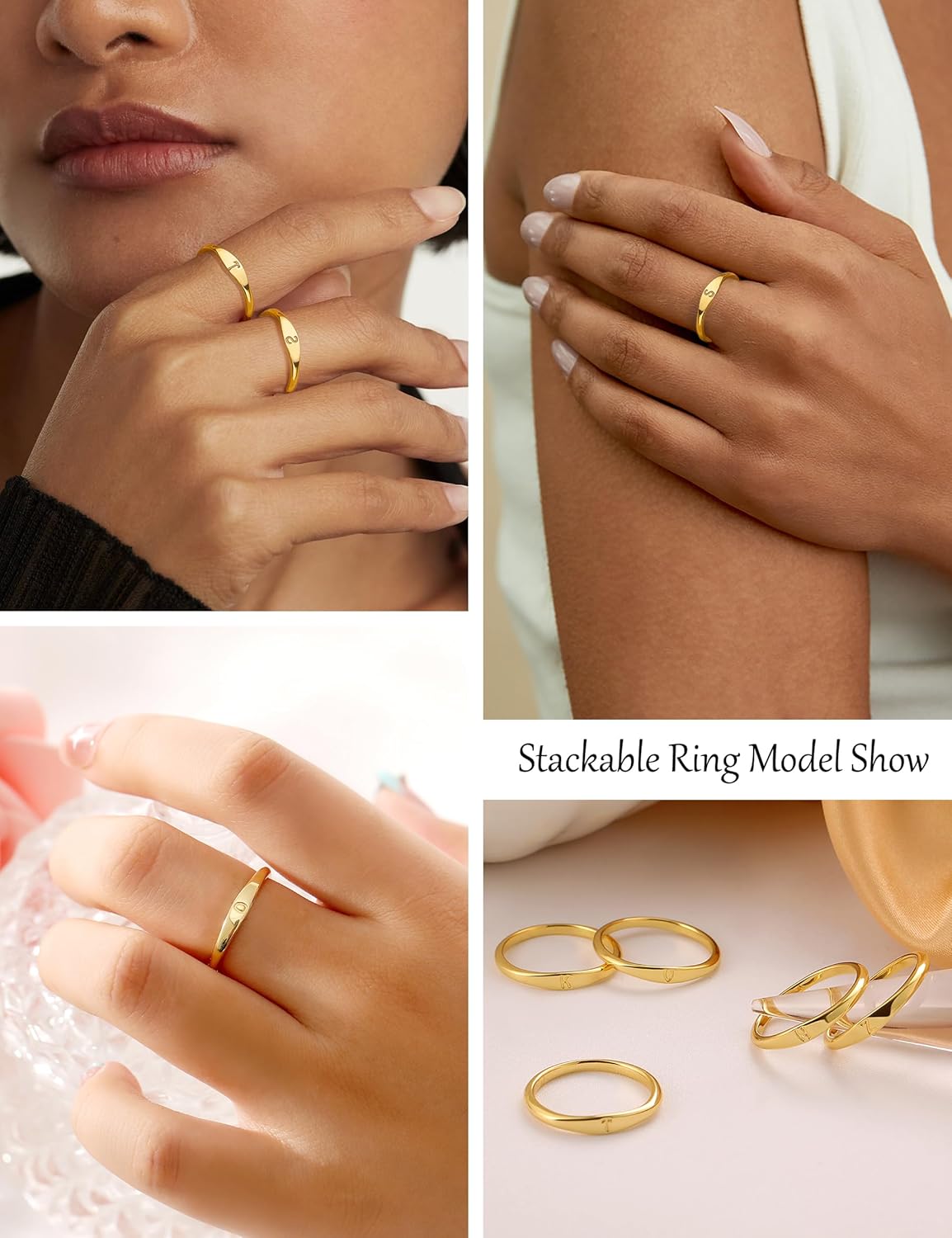 Gold Initial Rings for Women Non Tarnish 14K Gold Plated Stackable Letter Ring Dainty Pinky Wedding Bands Thumb Rings Thin Knuckle Stacking Cute Capital Letter Alphabet Jewelry Gifts Size 6-10 - Image 4