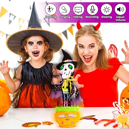 Miniatura 2 de Juguete de esqueleto de Halloween, decoraciones de Halloween aterradoras para interiores y exteriores, juguetes musicales iluminados, cantar,