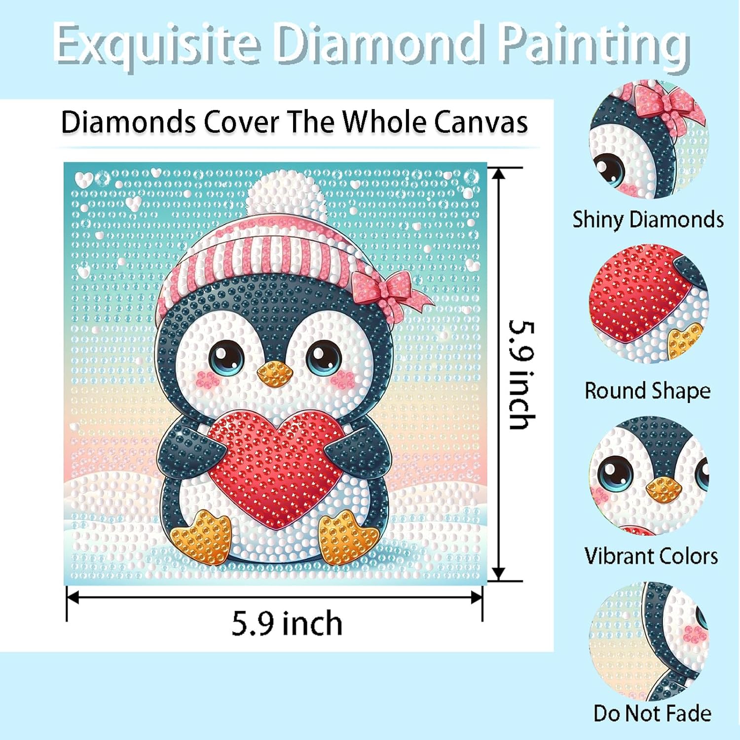 tigdtiu 4 Pack Diamond Painting Kits for Kids Beginner - DIY 5D Full Drill Diamond Art Kits for Christmas, Cute Animals Round Crystal Rhinestone Gem Art Crafts Home Wall Art Decor 5.9 x 5.9 Inches