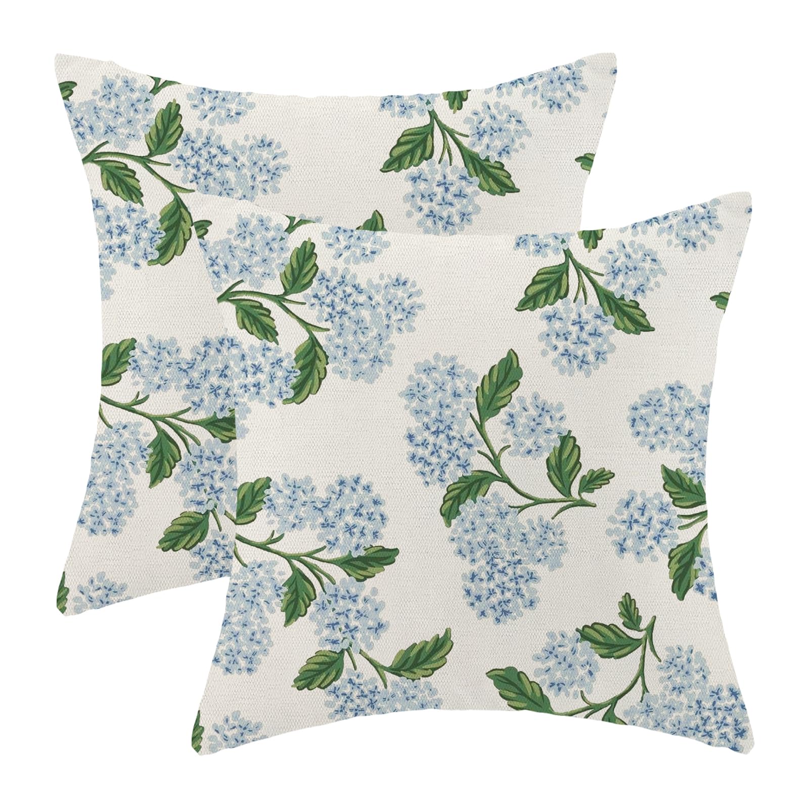 QANOK Spring Summer Pillow Covers 20x20 Set of 2, Blue Hydrangea Flower Decor Farmhouse Floral Throw Pillows Outdoor Decorative Cushion Case Spring